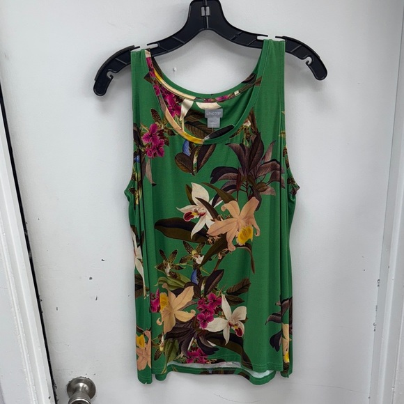 Chico's Green Floral Tank Top Size 2 (Large) - Picture 1 of 1